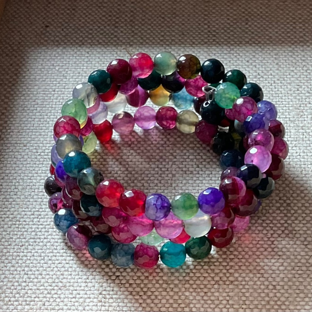 Multicolor Glass Bead Memory Coil Bracelet